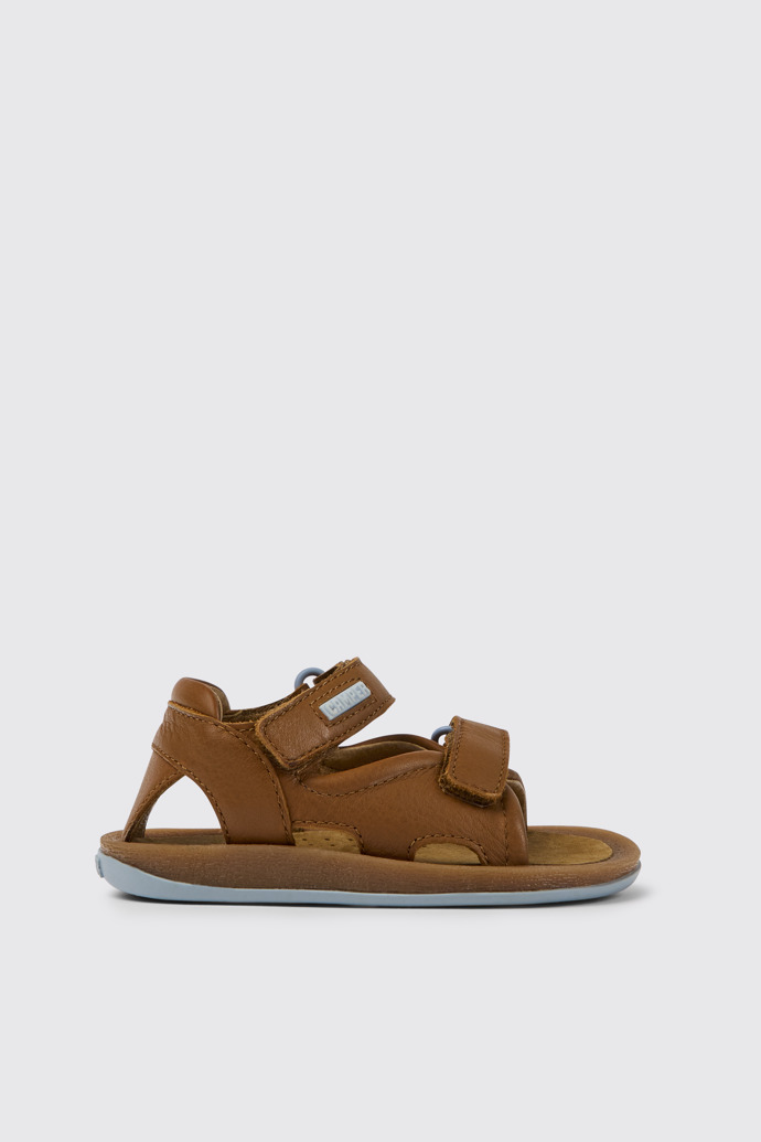 Side view of Bicho Brown leather sandals for kids