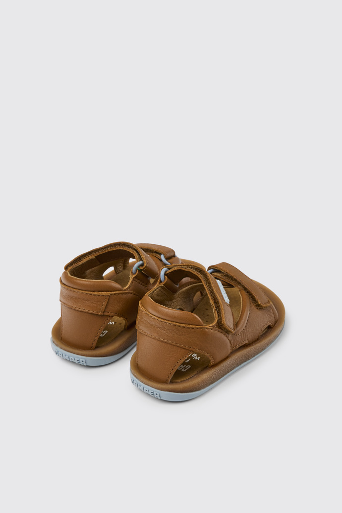 Back view of Bicho Brown leather sandals for kids