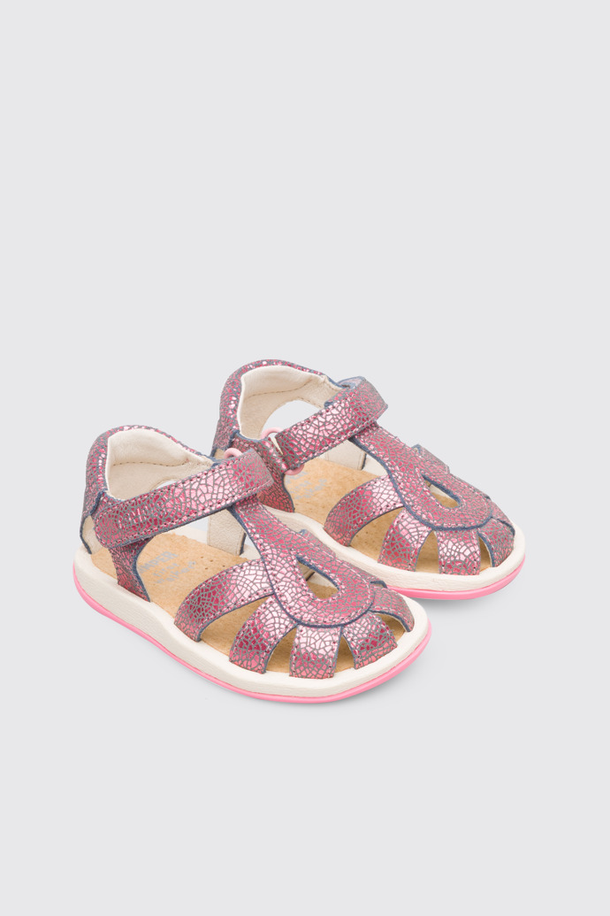 Front view of Bicho Closed pink T-strap kids’ sandal