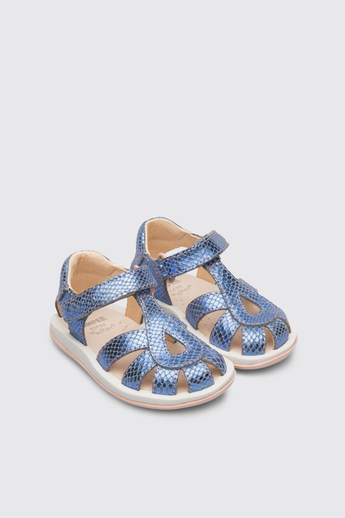 Front view of Bicho Metallic blue crab style sandal