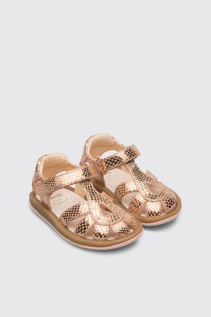 Front view of Bicho Metallic pink crab style sandal