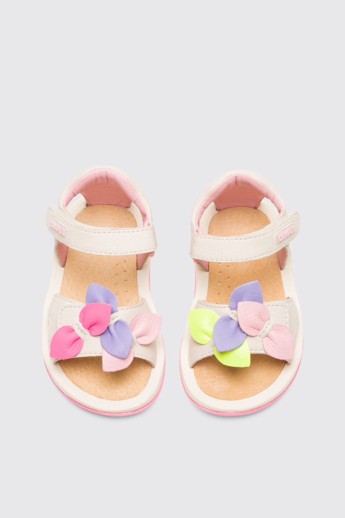 Overhead view of Twins Cream color strappy girl’s sandal