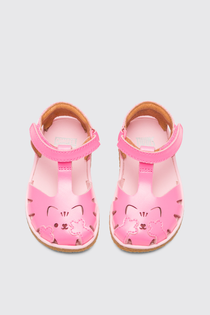 Overhead view of Twins Girl’s pink T-strap sandal