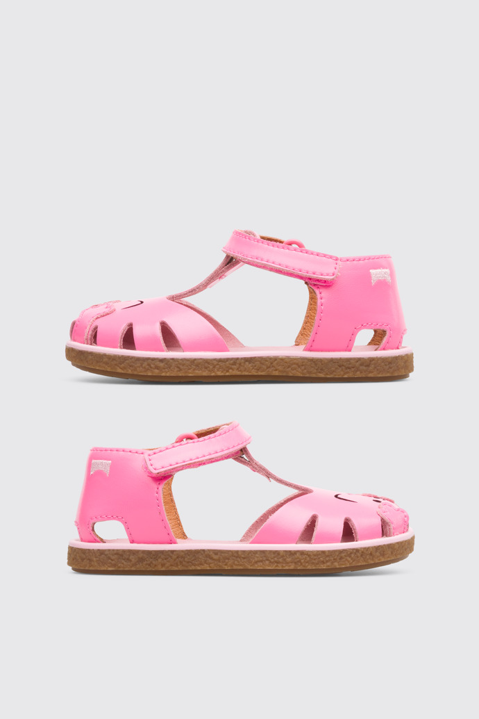 Side view of Twins Girl’s pink T-strap sandal