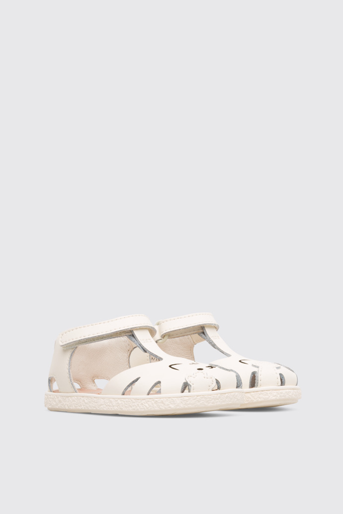 Front view of Twins Girl’s cream T-strap sandal