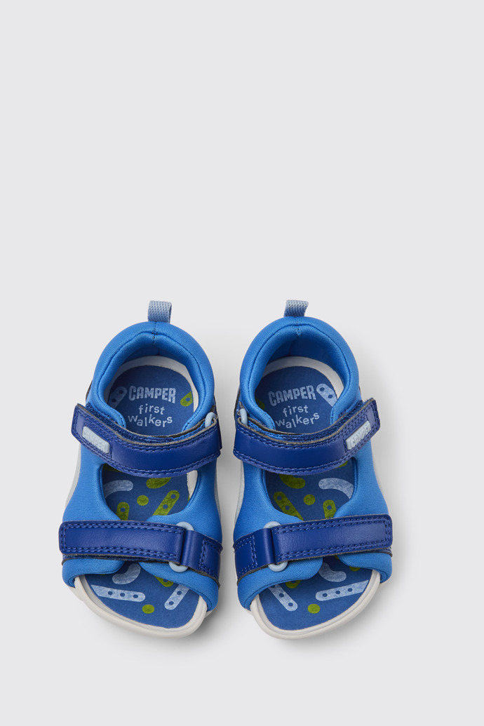 Overhead view of Ous Blue sandals for kids