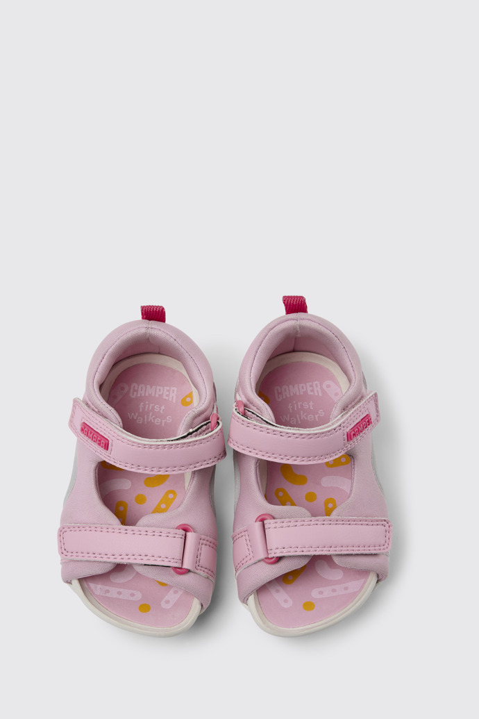 Overhead view of Ous Pink sandals for girls