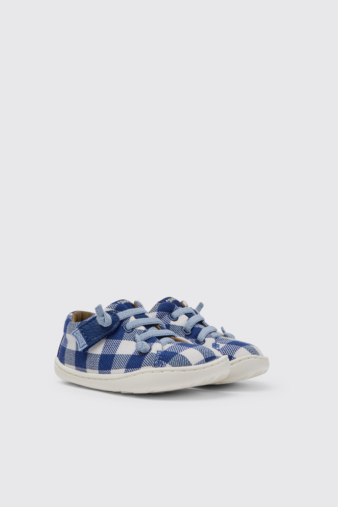 Front view of Peu Blue and white shoes for kids