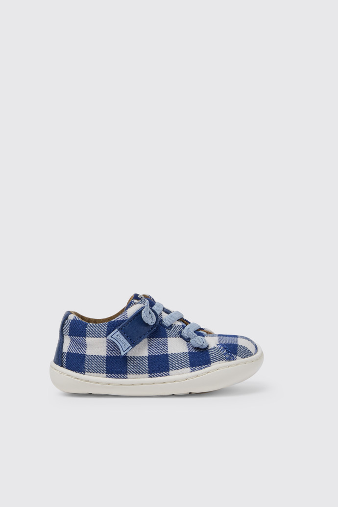 Side view of Peu Blue and white shoes for kids