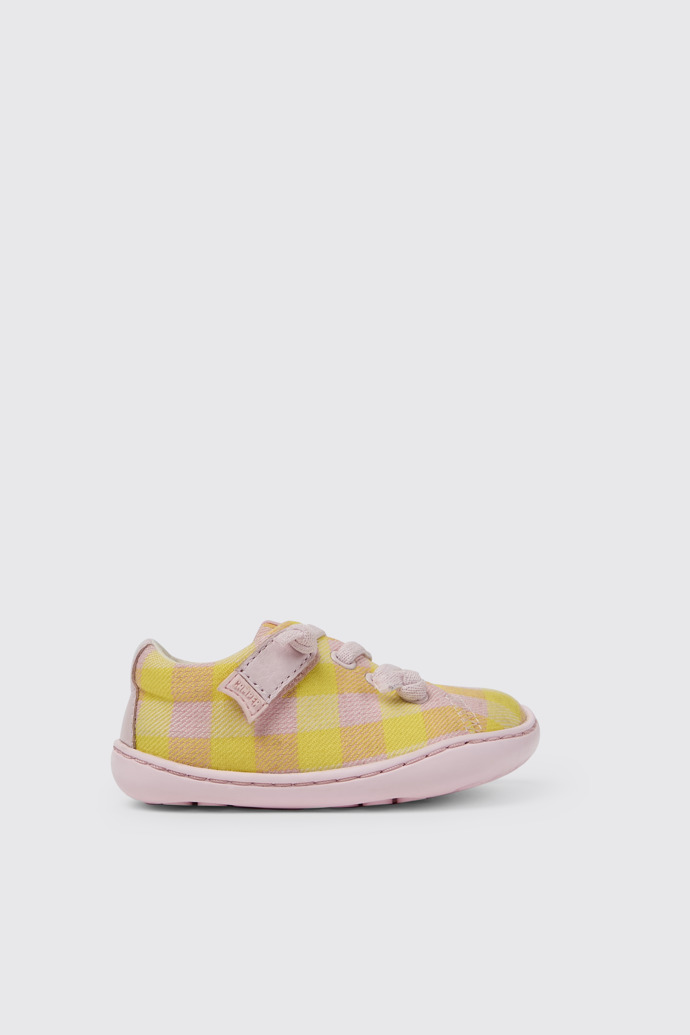 Side view of Peu Pink and yellow shoes for kids