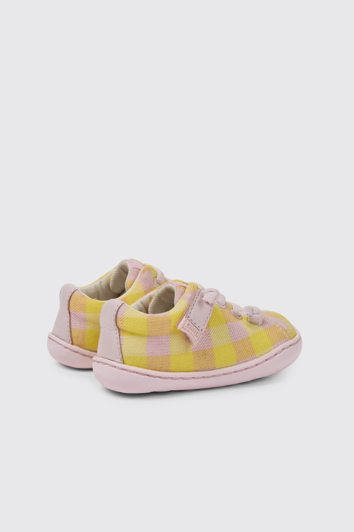 Back view of Peu Pink and yellow shoes for kids
