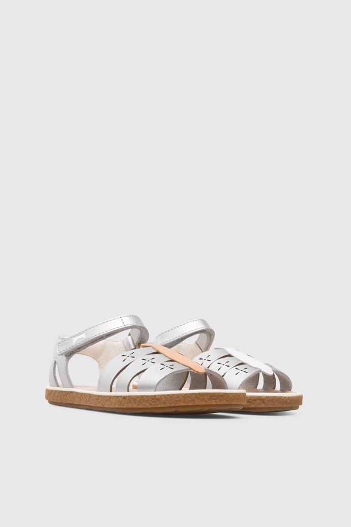 Front view of Twins Silver and white girl’s sandal