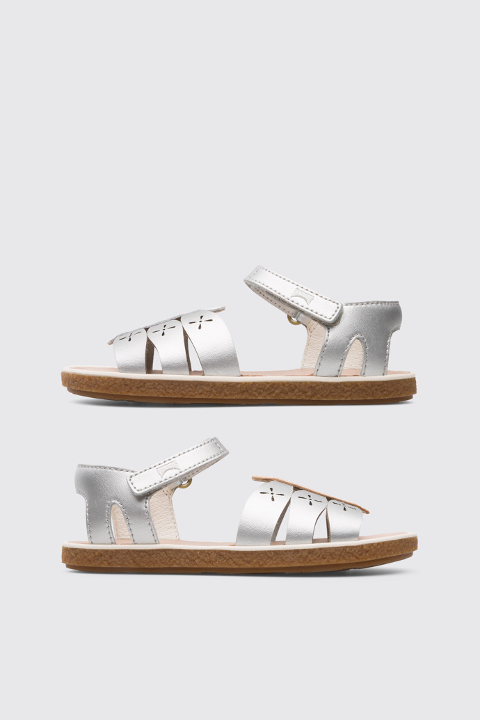 Side view of Twins Silver and white girl’s sandal