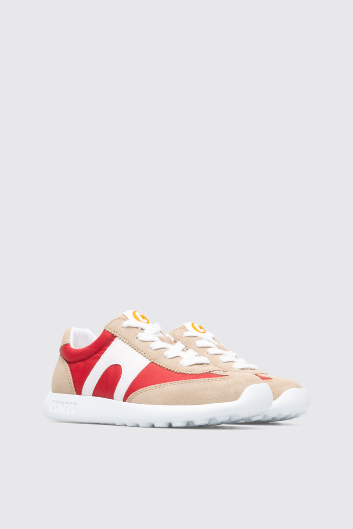 Front view of Driftie Red, white and beige kids’ sneaker