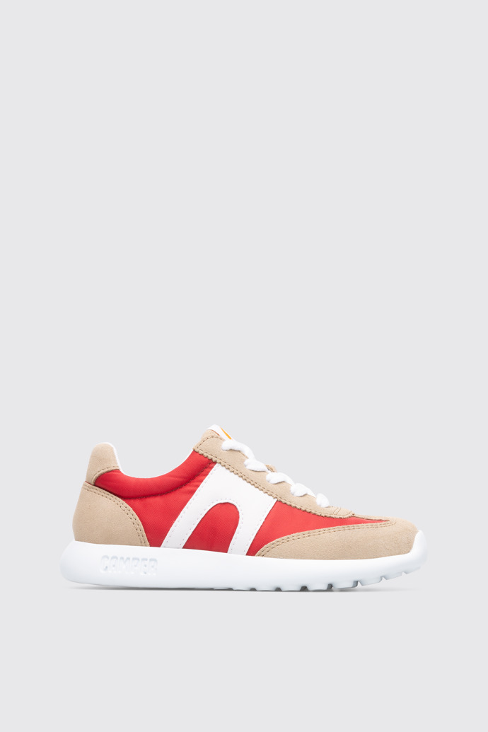 Side view of Driftie Red, white and beige kids’ sneaker