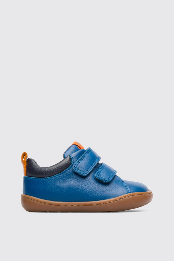 Side view of Peu Blue velcro sneaker for boys