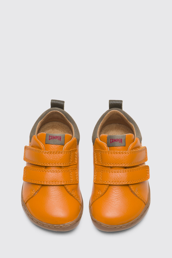 Overhead view of Peu Orange velcro sneaker for boys