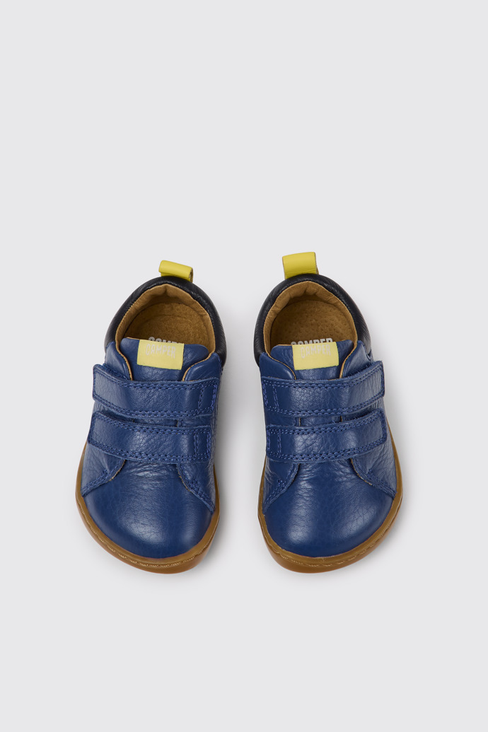 Overhead view of Peu Blue leather shoes for kids