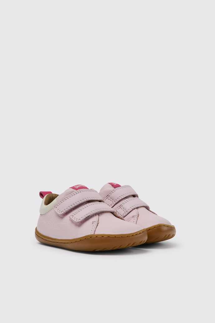 Front view of Peu Pink and white leather shoes for girls