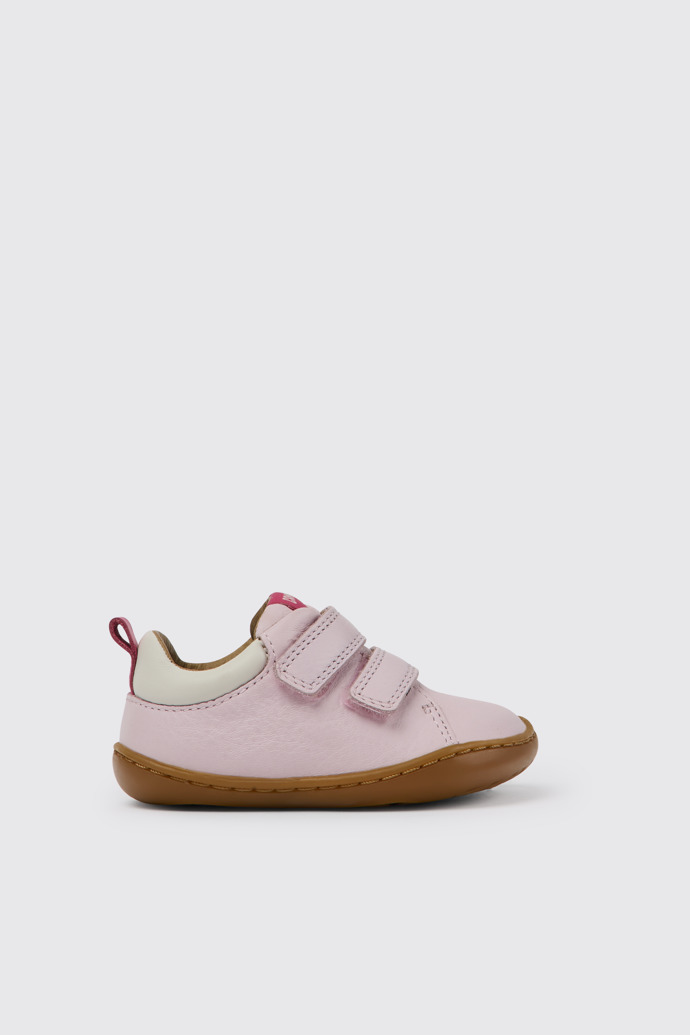 Side view of Peu Pink and white leather shoes for girls