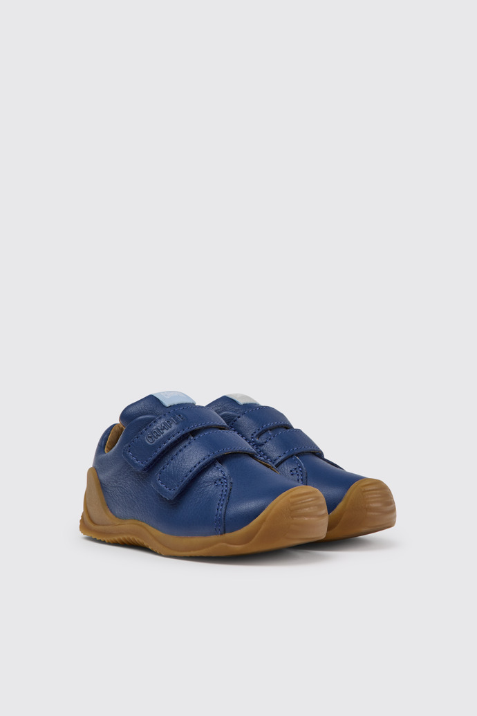 Front view of Dadda Blue leather sneakers for kids