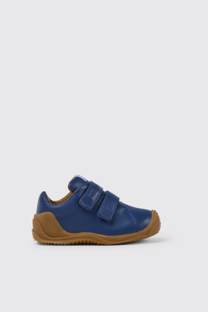 Side view of Dadda Blue leather sneakers for kids