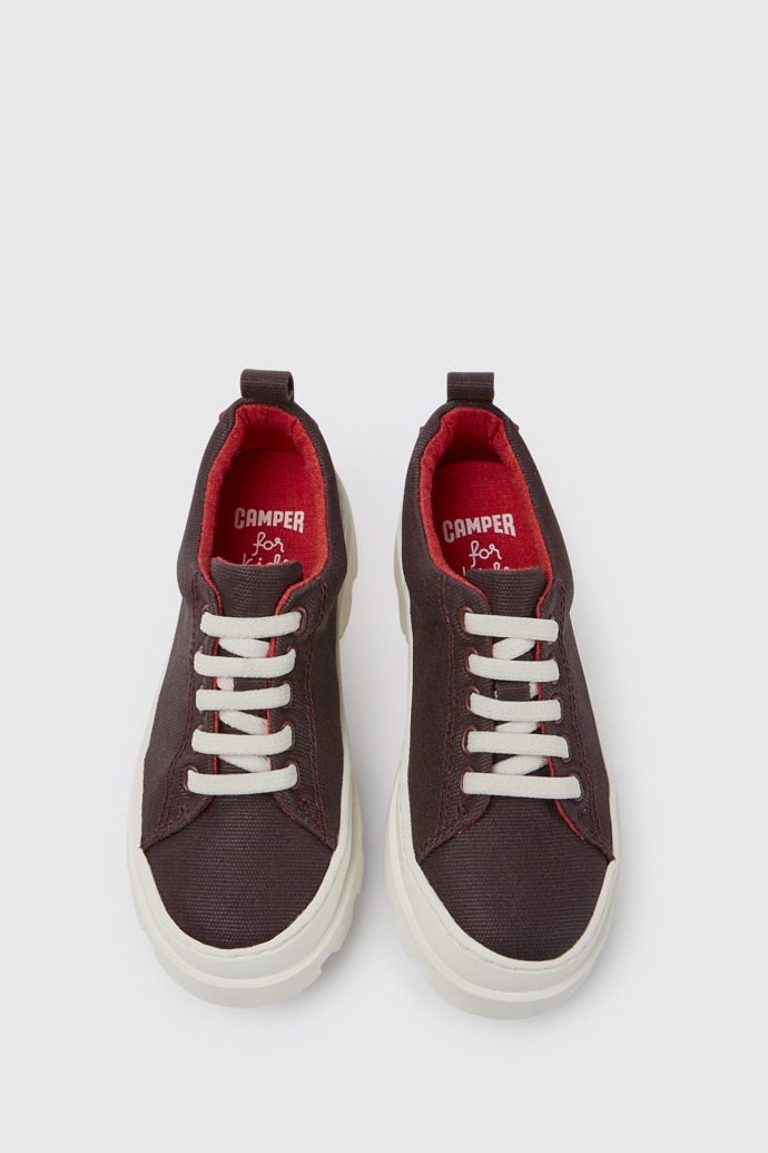 Overhead view of Brutus Burgundy organic cotton shoes for kids