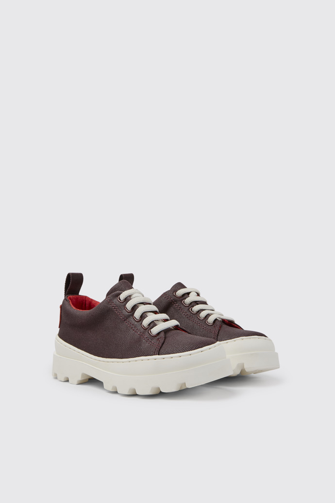 Front view of Brutus Burgundy organic cotton shoes for kids