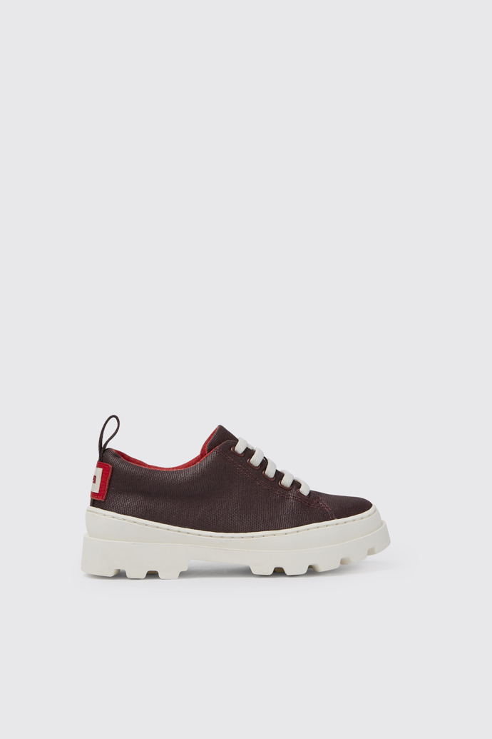 Side view of Brutus Burgundy organic cotton shoes for kids