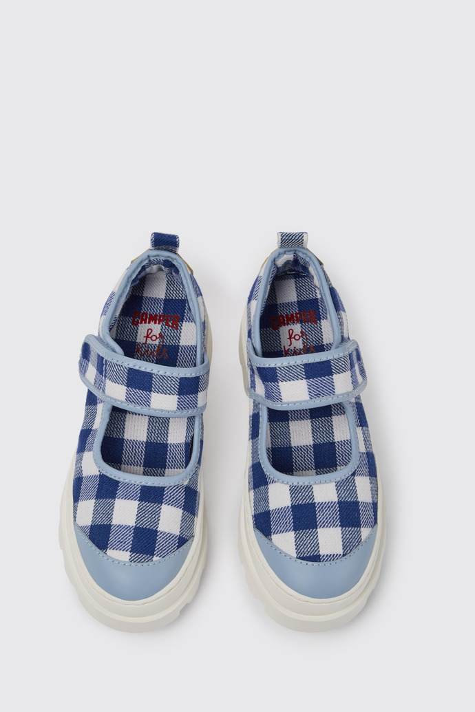 Overhead view of Brutus Blue and white Mary Jane shoes for kids