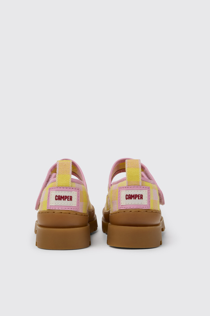 Back view of Brutus Pink and yellow Mary Jane shoes for kids