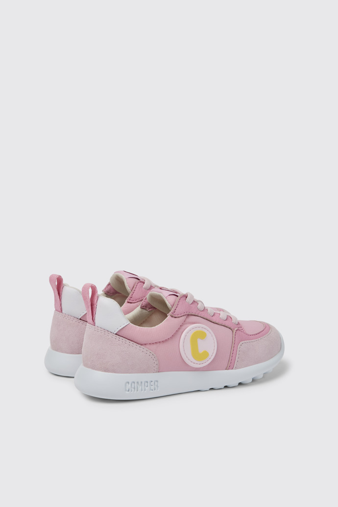 Back view of Driftie Pink and white sneakers for girls