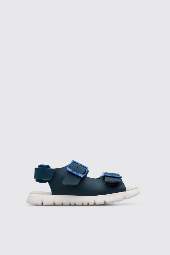 Side view of Oruga Blue sandal for kids