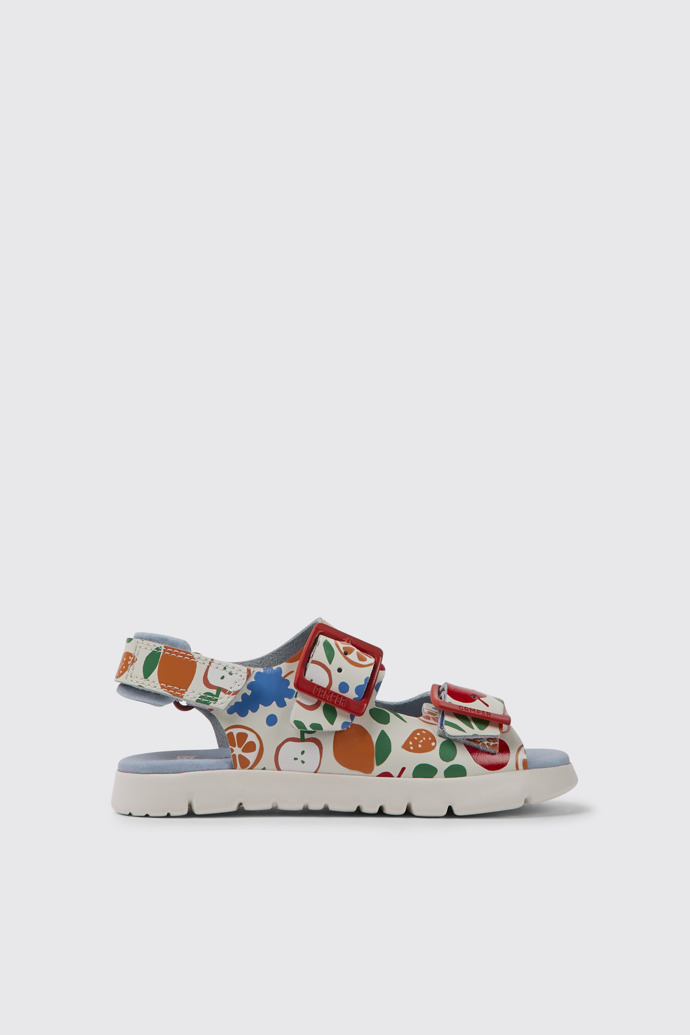 Side view of Oruga Multicolored leather sandals for kids