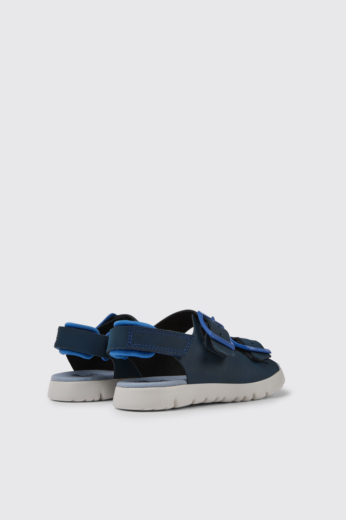 Back view of Oruga Blue leather sandals for kids