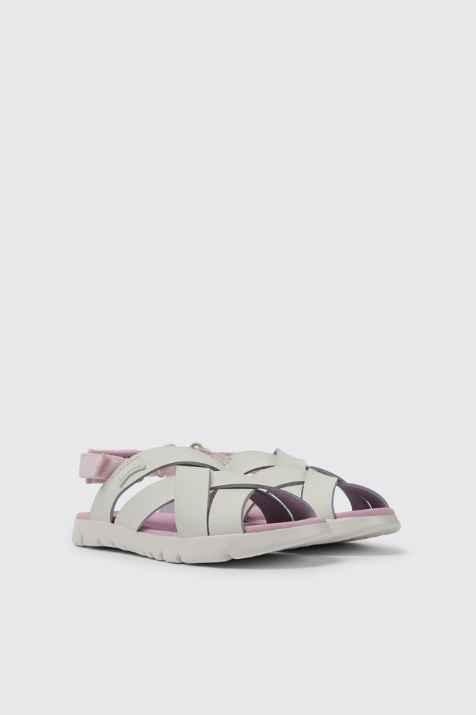 Front view of Oruga White leather sandals for kids