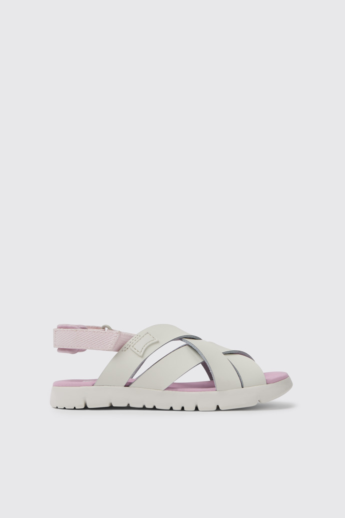 Side view of Oruga White leather sandals for kids