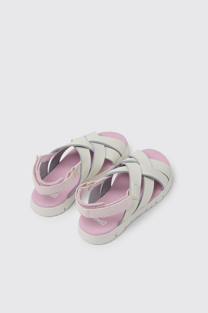 Back view of Oruga White leather sandals for kids
