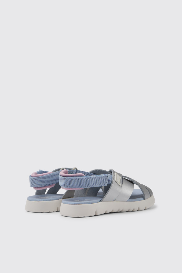 Back view of Oruga Silver leather sandals for kids