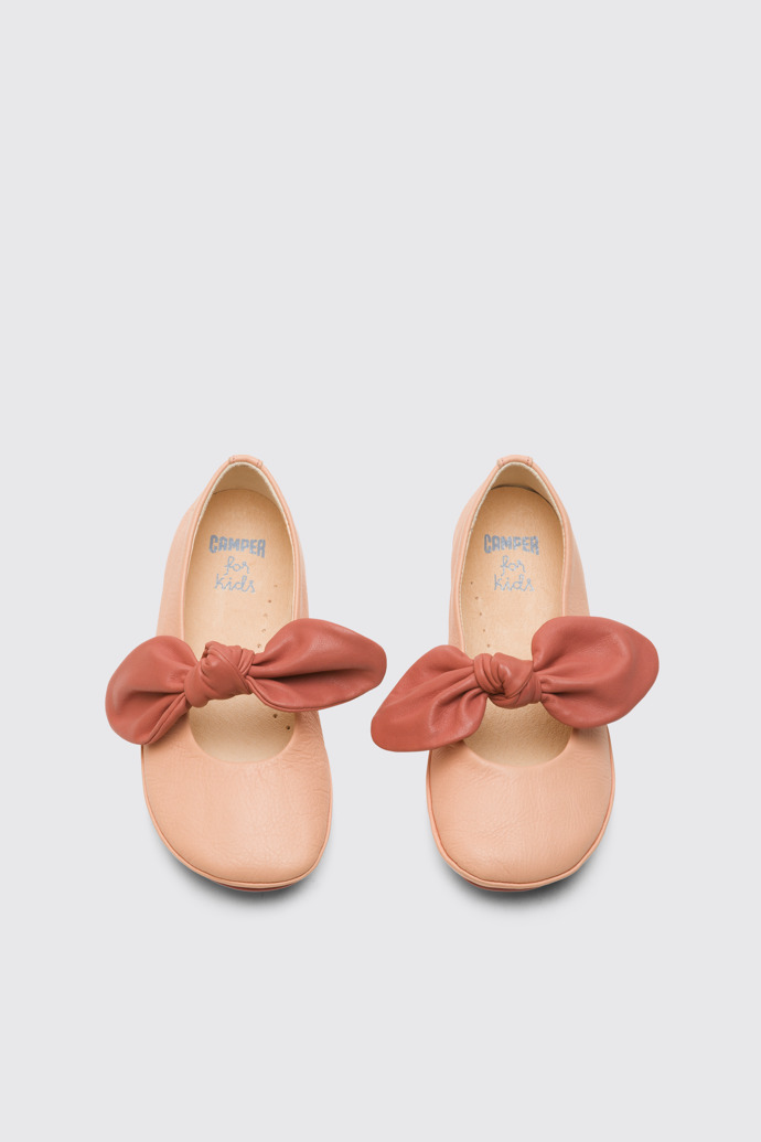 Overhead view of Right Pink ballerina shoe for girls