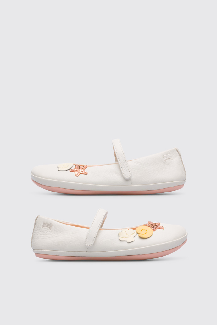 Side view of Twins White TWINS ballerina shoe for girls