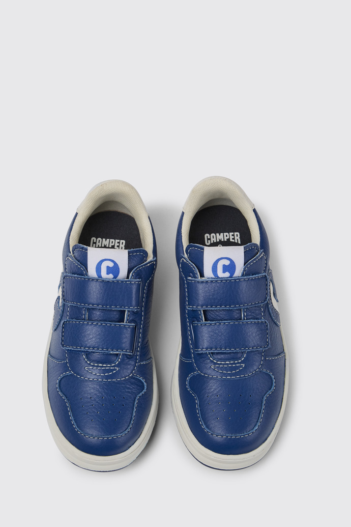 Overhead view of Runner Blue and white leather sneakers for kids