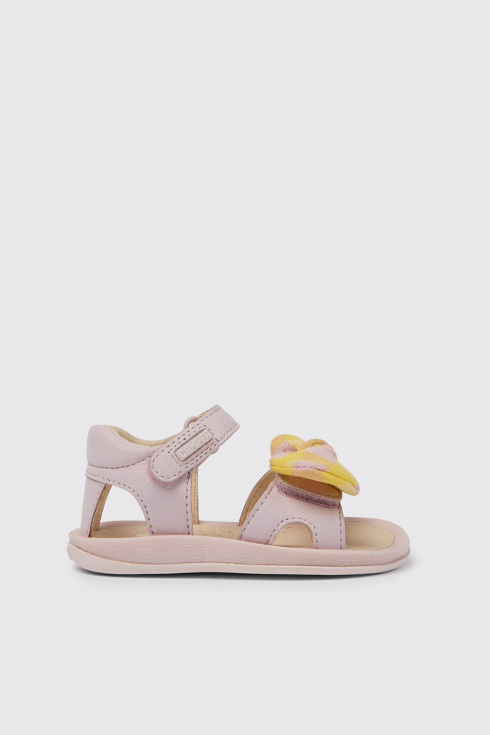 Side view of Bicho Pink and yellow sandals for kids
