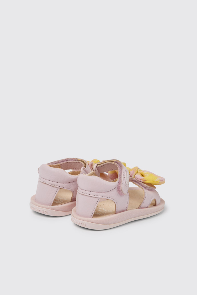 Back view of Bicho Pink and yellow sandals for kids
