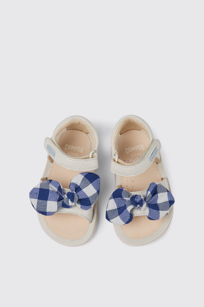 Overhead view of Bicho White leather sandals for kids