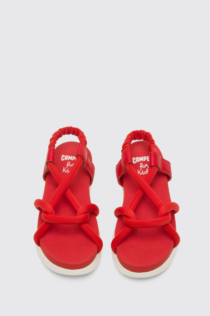 Overhead view of Oruga Red knotted sandal for kids