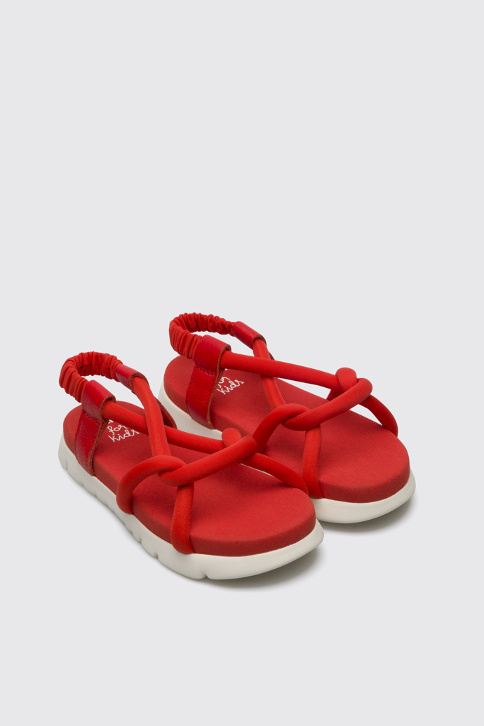 Front view of Oruga Red knotted sandal for kids