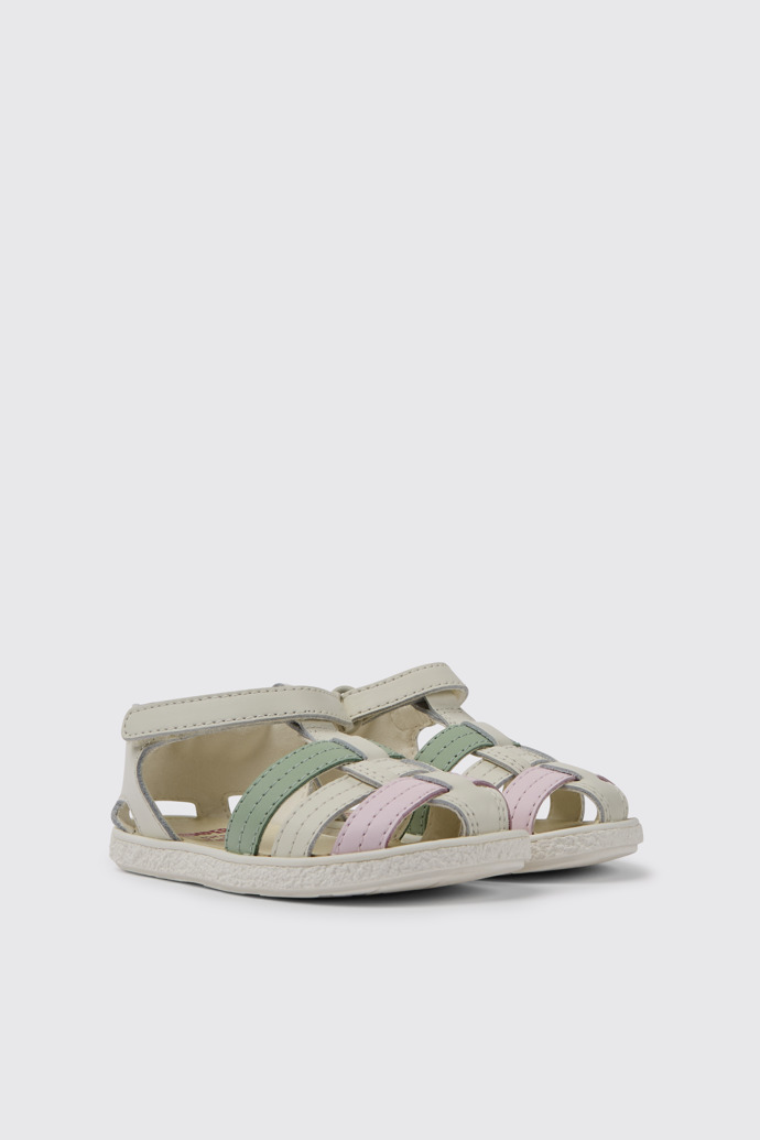 Miko Witte, groene en roze leren sandalen