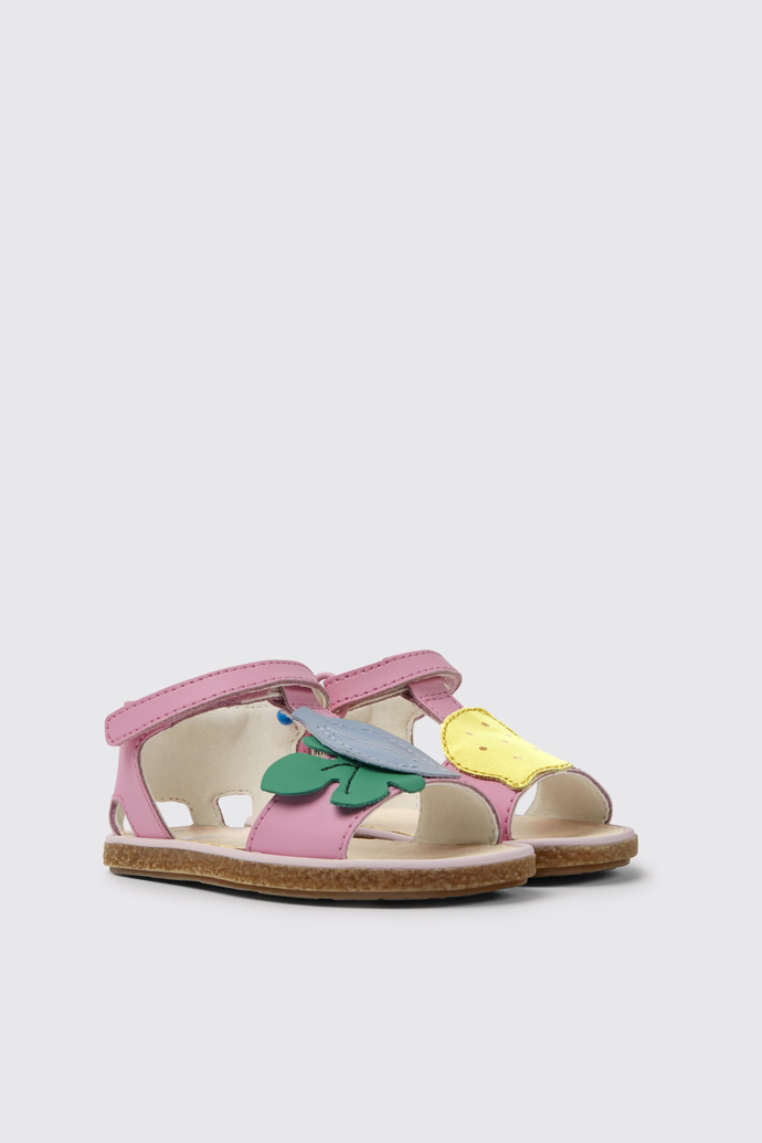 Front view of Twins Pink leather sandals for girls