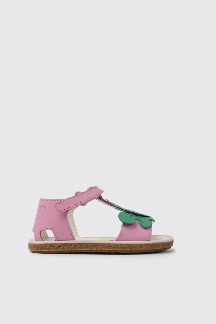 Side view of Twins Pink leather sandals for girls